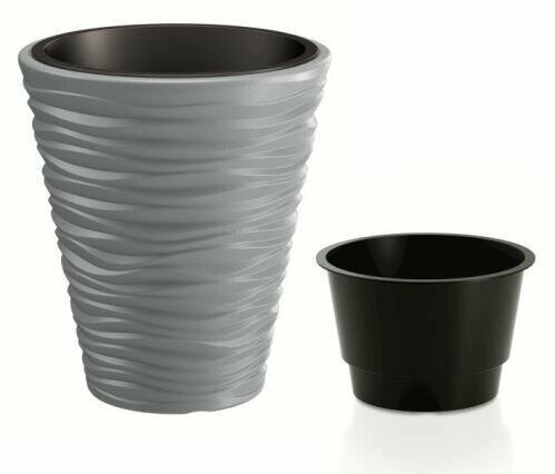 Virágcserép SAND + betét szürke kő 34,5 cm